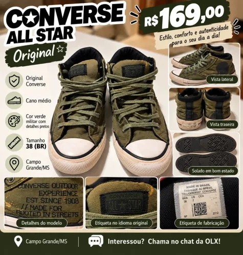 Tênis Converse All Star Original Verde Militar Nº 38 Cano Médio