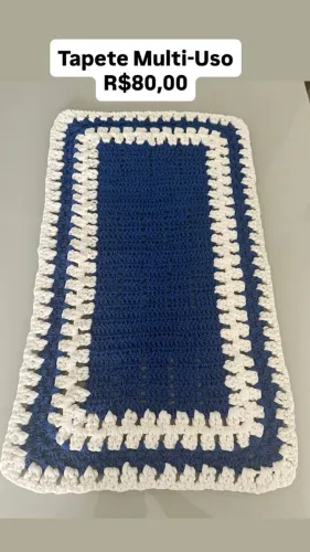 Tapete de Crochê Retangular Azul e Branco - Estilo Moderno