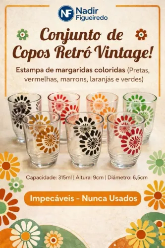 Copos Nadir Figueiredo | Estampa de Margaridas | Impecáveis | Nunca Usados | Frete Grátis