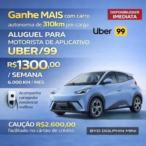 Aluguel de carro ÉLETRICO para aplicativo uber/99
