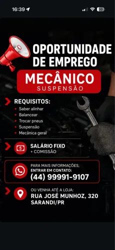 Vaga de emprego Mecânico