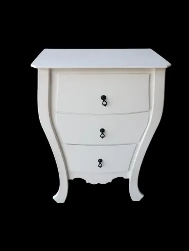 Mesa de cabeceira em MDF branco, 3 gavetas 