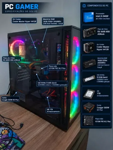 PC GAMER I5 9400F + RX 6600 8GB + 16GB RAM