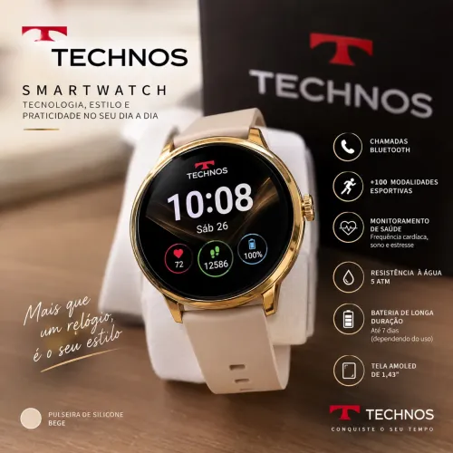 ? SMARTWATCH TECHNOS DOURADO | ELEGÂNCIA, TECNOLOGIA E ESTILO ?