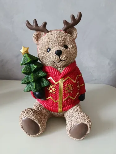 Urso Natalino em Resina 30cm Altura 