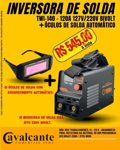Inversora Solda Bivolt Twi-140 + Óculos de solda Escurecimento Automático.