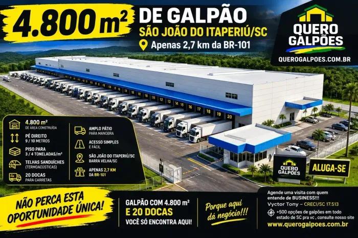 Galpões de 4.800 Sao João do Itaperiu sc Bairro Sertaozinho
