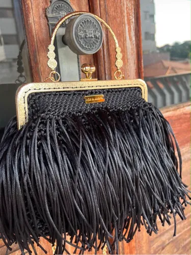 Bolsa Crochê, Franja. Preta