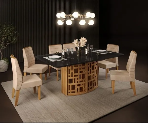 Sala mesa jantar 6 cadeiras tampo de vidro