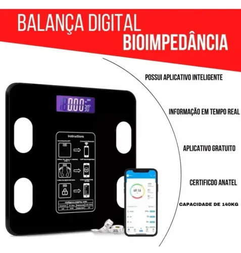 Balança Digital Bioimpedância -  Preta -  Nova