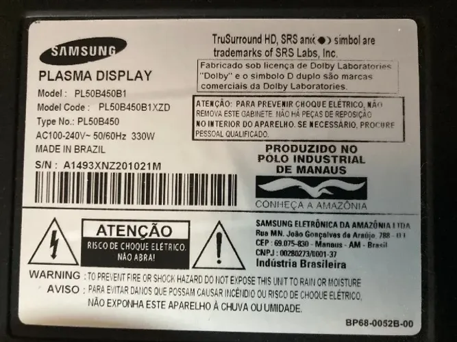 Tv Samsung 50" Plasma / Para Conserto ou Retirada De Peças
