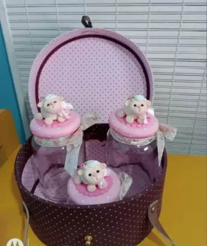 Kit de Pote de Vidro Decorado  para Bebê