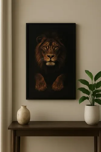 Quadro Leão c/Moldura e vidro 53x84cm 