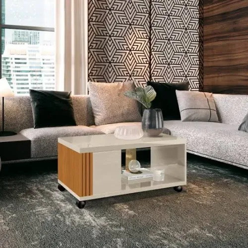 Mesa de centro prática off white / cedro - ENTREGA HOJE !!!
