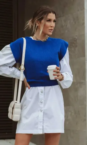 Colete Karen de Laço tricot Azul