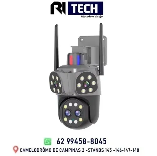 Câmera Wifi PTZ 4 Lentes Giratória IP66 3D Visão Noturna + Cartão de Memória  KP-CA243