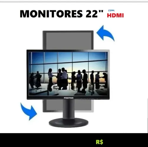 Monitor Semi-Novo Positivo 22 Polegadas, Led, HDMI, Vga, Dvi-D e com Ajuste de Altura