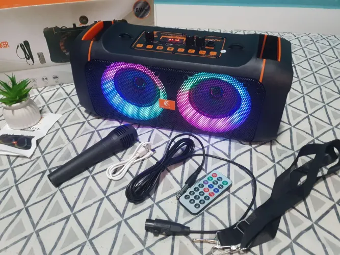 Caixa de Som Bluetooth com Microfone, controle remoto e alça - 16w - 38cm