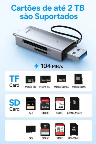 Leitor de cartão sd e micro sd com conecção usb/C