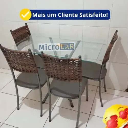 Mesa de Cozinha em Vidro 4 Cadeiras Metal VD - 12 Meses Garantia