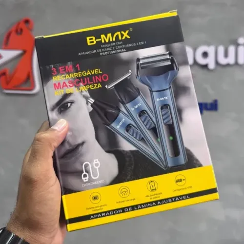 Maquininha de Barbear 3 em 1 Aparador Masculino Cinza-Escuro 110v/220v B-Max BM-C034