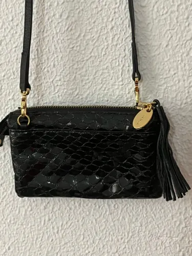 Baixou o preço! Bolsa luz da lua estilo carteira verniz Preto coco croco - Estado de Nova