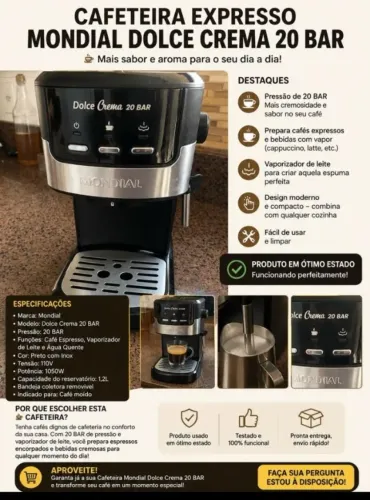 Cafeteira Espresso Mondial Dolce Crema 20 Bar - Excelente Estado!