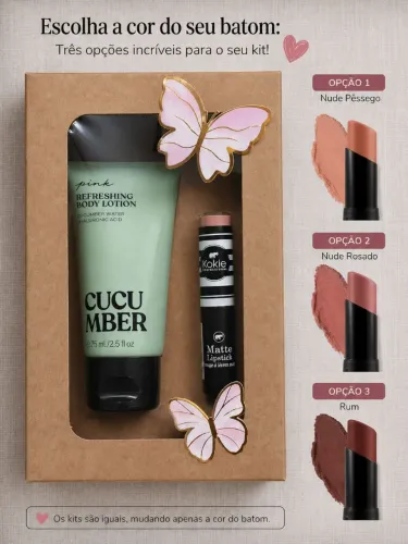 Kit Presente Victoria's Secret mini creme Cucumber + batom importado kokie cosméticos