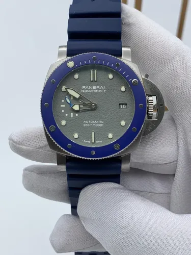 Relógio  panerai submercible 42 mm cerâmica azul e cinza 