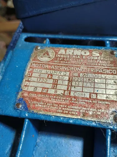 Motor elétrico 4 CV industrial baixa rotação marca Arno em excelente estado