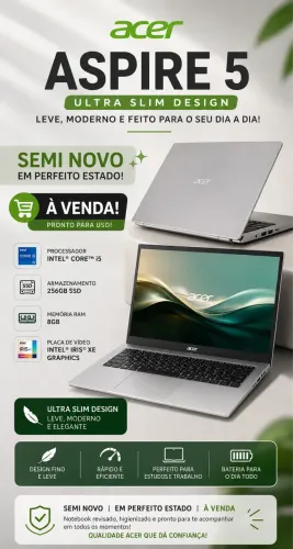 Notebook acer Aspire 5 256GB Core i5