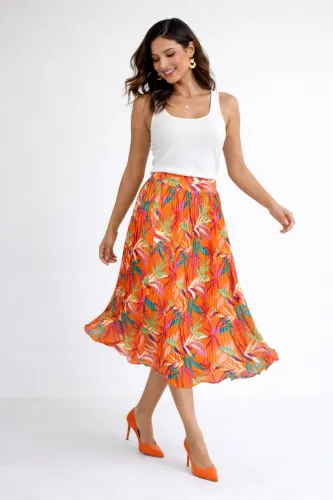 Saia Midi Plissada Tropical - Corindon | Tam M