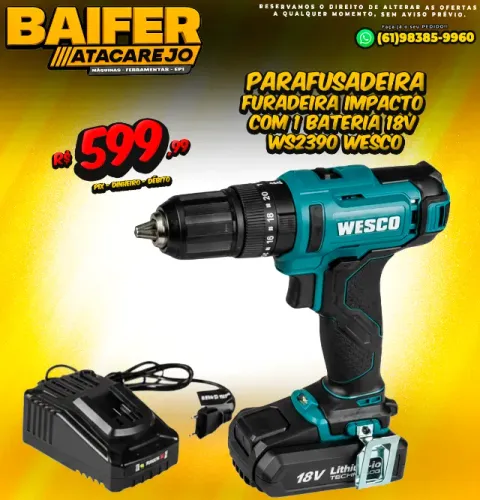 Parafusadeira Furadeira Impacto Com 1 Bateria 18V WS2390 Wesco