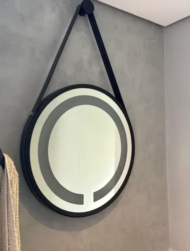 Espelho Redondo com LED Bivolt e Moldura Preta 50 cm - Novíssimo