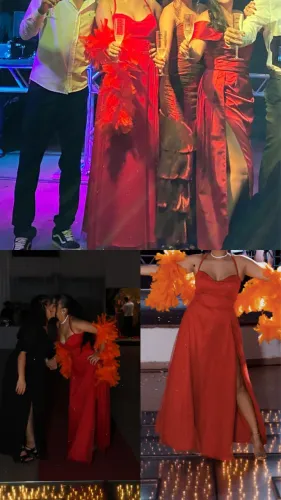 Vestido de festa vermelho longo com glitter