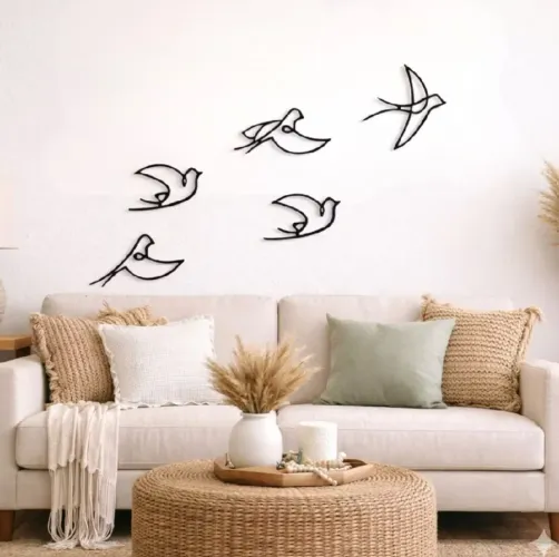 Kit 5 Quadros Vazados Pássaro Decorativo de Parede em 3D Quarto Sala Minimalista