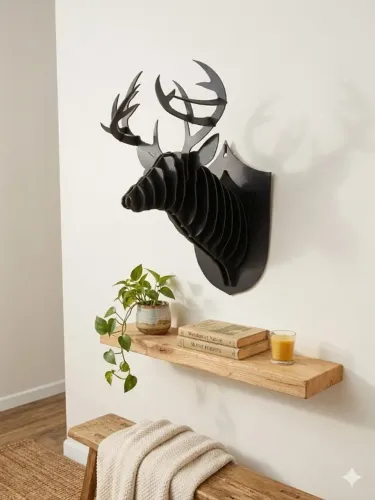 Cabeça de cervo quebra cabeça  3D grande MDF preto