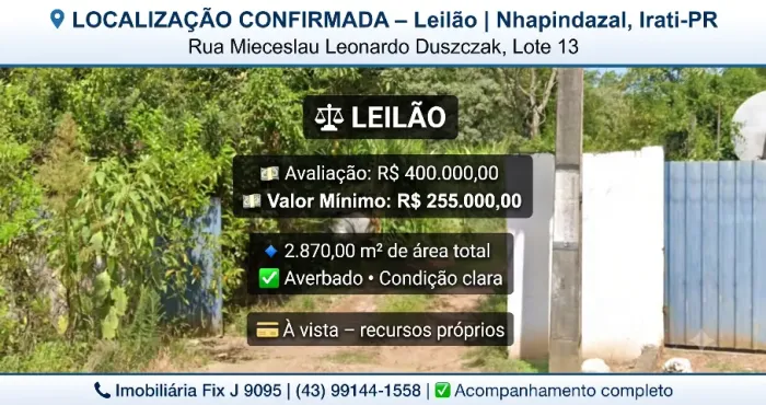 Excelente oportunidade ? Terreno no Nhapindazal, Irati - PR, N. SN LT13 | Venda Direta Onl