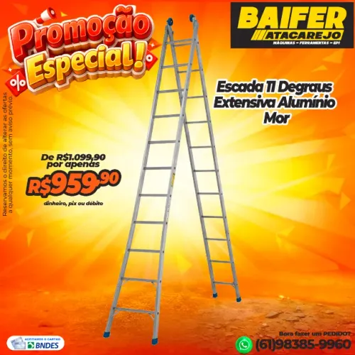 Escada Extensiva 11 Degraus Alumínio Mor