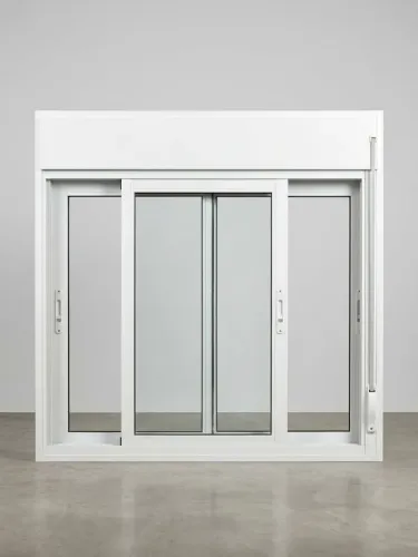 Janela de alumínio branco ,modelo de correr com vidro e caixa,para persiana integrada.