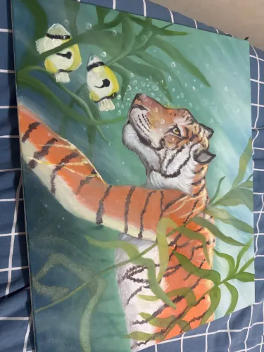 Quadro de tigre pintando a mão 