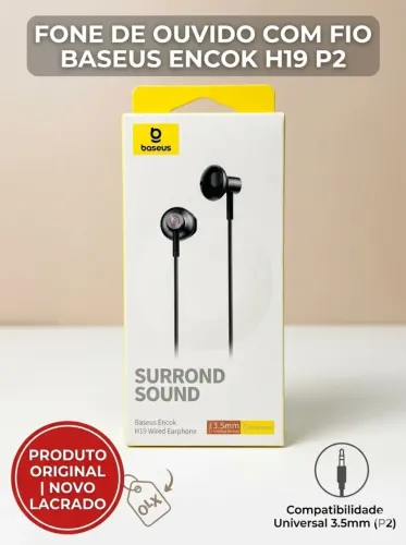 Fone de Ouvido com Fio Baseus Encok H19 P2 - Novo Lacrado