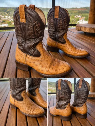 Bota country couro de avestruz 