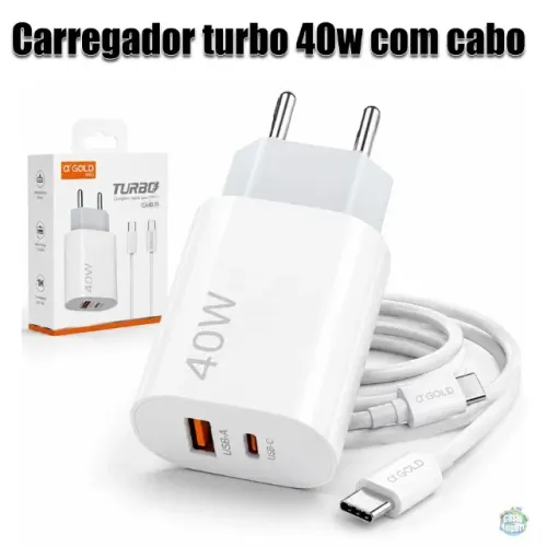 Carregador turbo 40w com cabo Usb tipo C