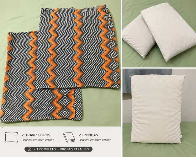 Kit 2 travesseiros e 2 fronhas - Bom estado