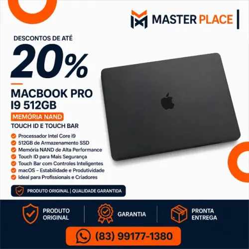 Macbook Pro i9, 512gb memória NAND, Touch ID, Touch Bar + Acessórios Premium!