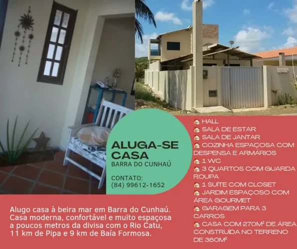 Alugo casa à beira mar em Barra do Cunhaú/RN