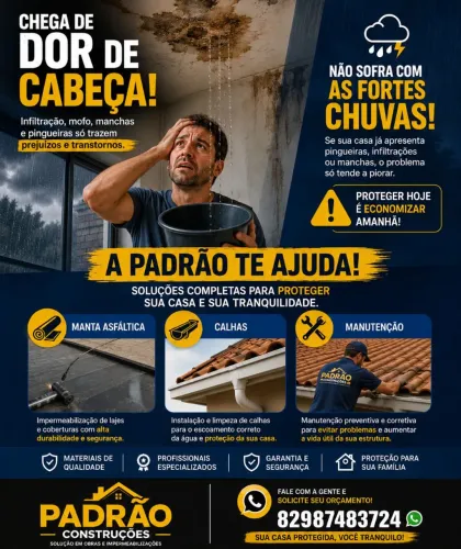 Infiltração, pingueira, conte com agente, impermeabilização em geral manta asfáltica etc