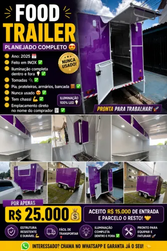 *Food Trailer planejado completo* - Ano: 2025 - Feito em INOX ? - Iluminação completa dent