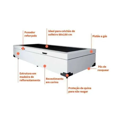Box Baú Solteiro com Pistão à gas